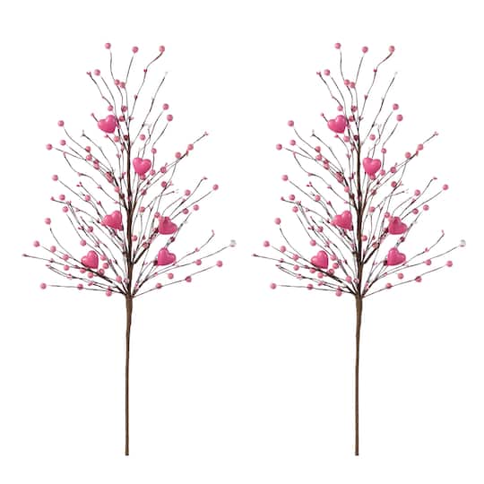 Glitzhome® 28" Valentine's Pink Berry & Heart Picks Set